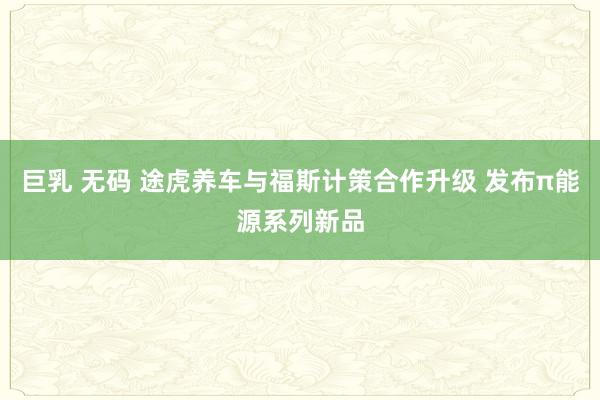 巨乳 无码 途虎养车与福斯计策合作升级 发布π能源系列新品