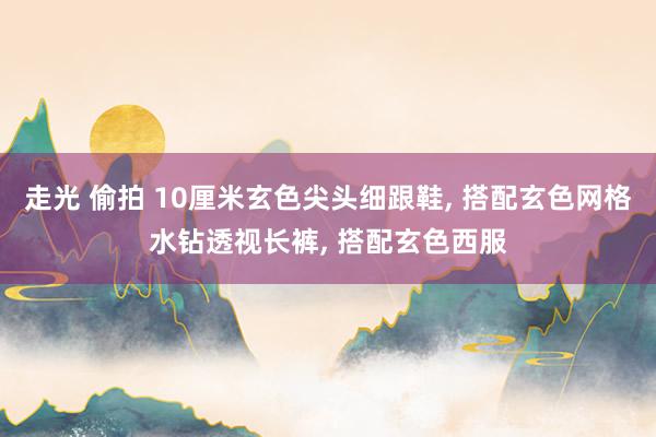 走光 偷拍 10厘米玄色尖头细跟鞋， 搭配玄色网格水钻透视长裤， 搭配玄色西服